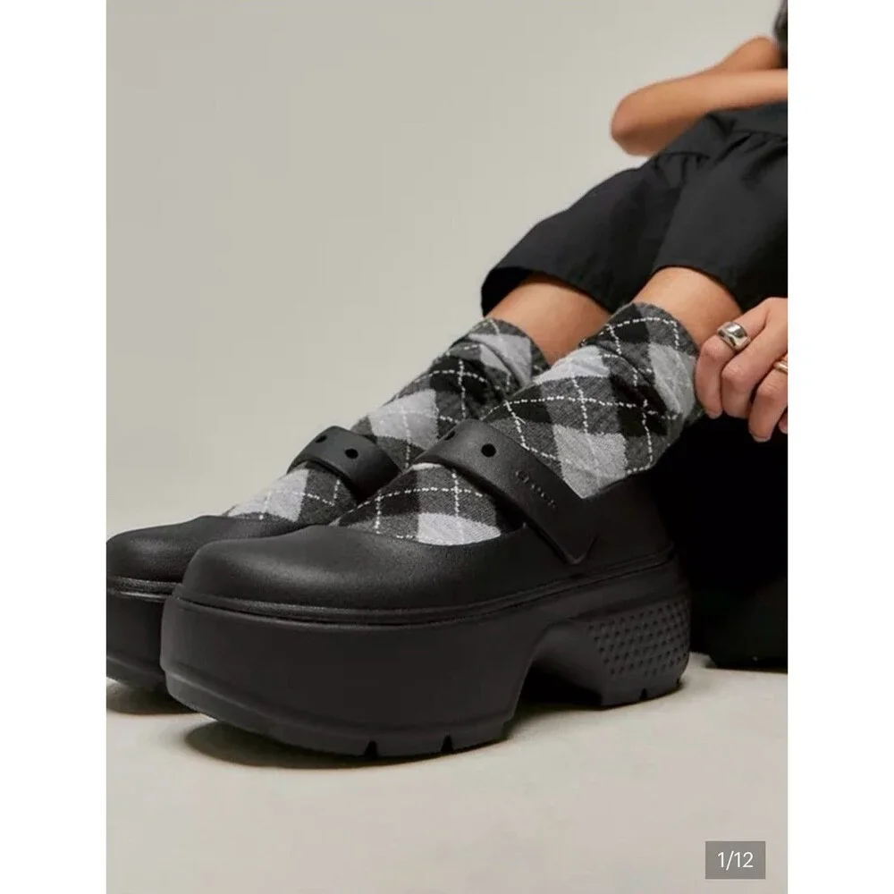 Crocs Stomp Mary Jane Platform Shoe Womens Size 11 Black Harajuku Cosplay Grunge